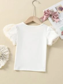 SHEIN Toddler Girls Figure Graphic Contrast Mesh Tee - White - View 2