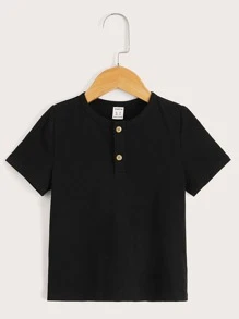 SHEIN Young Boy 2pcs Half Button Placket Tee - Multicolor - View 5