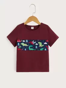 SHEIN Toddler Boys Dinosaur Print Round Neck Tee