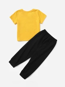 SHEIN Leap Crew Chàng trai trẻ Đồ họa Khẩu hiệu Bộ áo Tee & quần nỉ - Nhiều màu - Xem 2