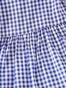 小女童格子圖案拼接娃娃領泡泡袖洋裝 - 藍色 - 查看 5