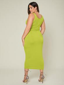 SHEIN BASICS Plus Solid Bodycon Dress - Lime Green - View 2