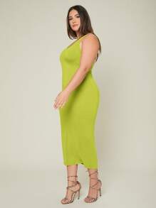 SHEIN BASICS Plus Solid Bodycon Dress - Lime Green - View 5
