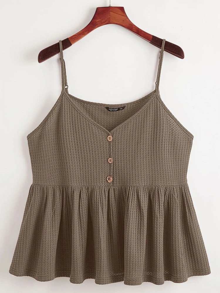 Plus Waffle Knit Ruffle Hem Cami Top
