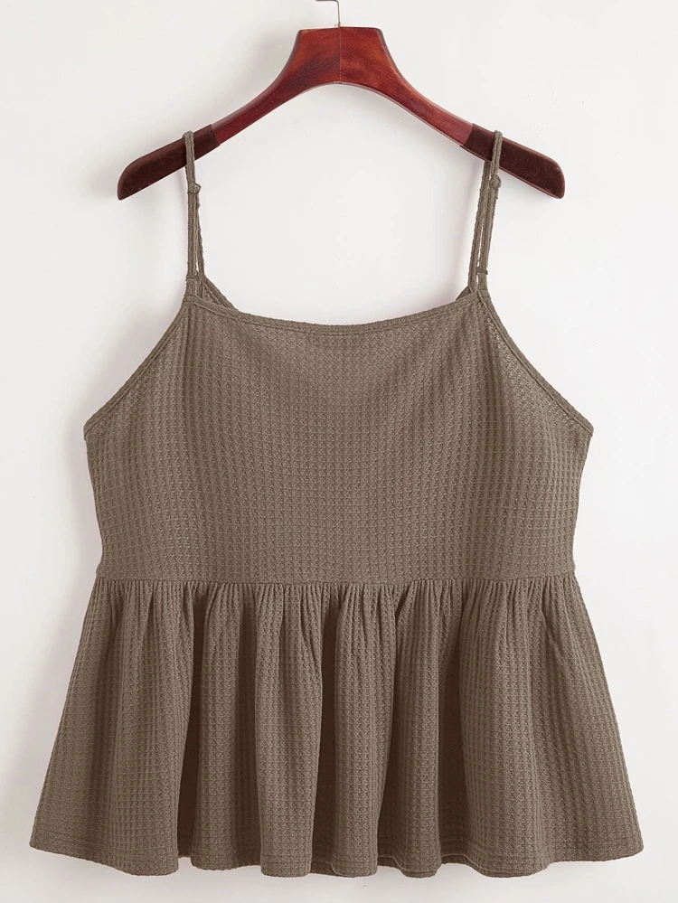 Plus Waffle Knit Ruffle Hem Cami Top