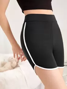 SHEIN Teen Girls Contrast Binding Cycling Shorts - Black - View 1
