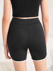 SHEIN Teen Girls Contrast Binding Cycling Shorts - Black - View 2