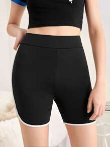 SHEIN Teen Girls Contrast Binding Cycling Shorts - Black - View 3
