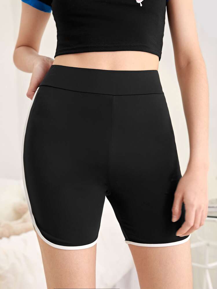 SHEIN Teen Girls Contrast Binding Cycling Shorts - Black - View 3