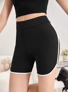 SHEIN Teen Girls Contrast Binding Cycling Shorts - Black - View 6