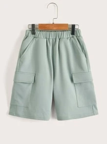SHEIN 男孩彈性腰帶翻蓋口袋短褲