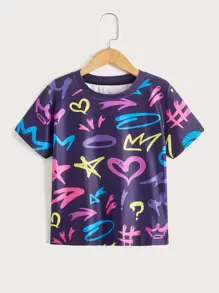 Boys Heart & Star Print Tee - Purple - View 1