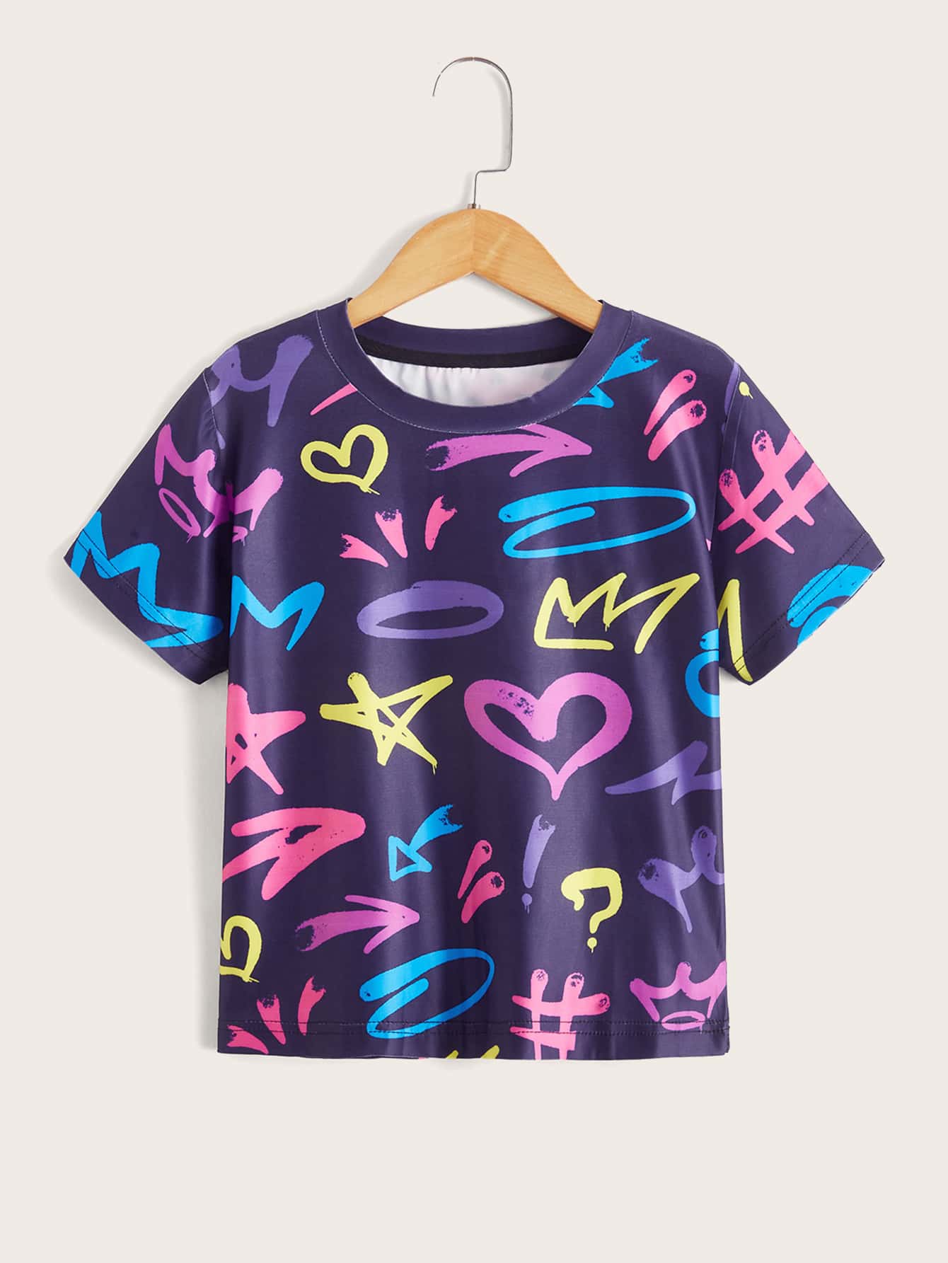 Boys Heart & Star Print Tee - Purple - View 1