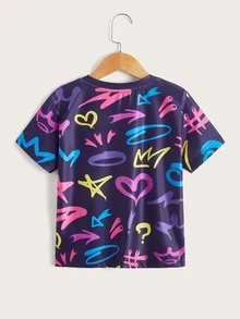 Boys Heart & Star Print Tee - Purple - View 2