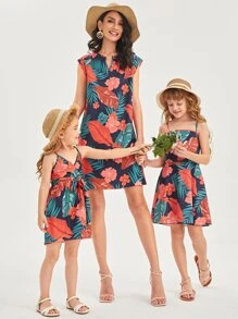 Girls 1pc Tropical Print Cami Dress - Multicolor - View 3