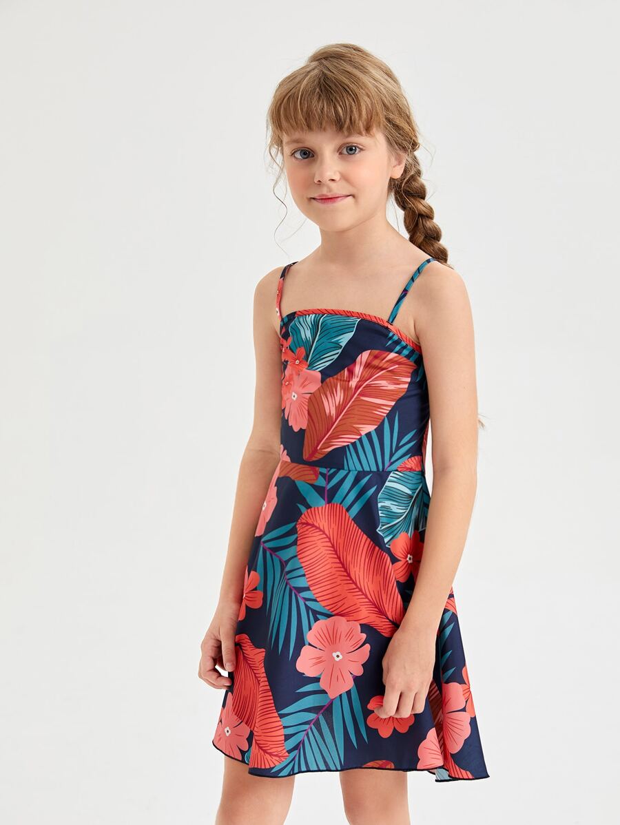 Girls 1pc Tropical Print Cami Dress - Multicolor - View 1