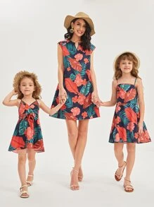 Girls 1pc Tropical Print Cami Dress - Multicolor - View 4