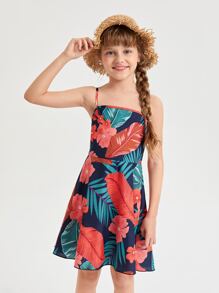Girls 1pc Tropical Print Cami Dress - Multicolor - View 6