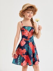 Girls 1pc Tropical Print Cami Dress - Multicolor - View 7