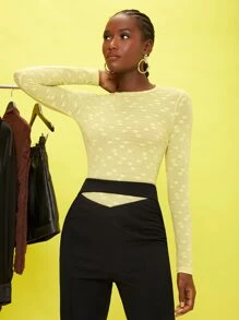 SHEIN Floral Print Textured Solid Top - Yellow - View 3