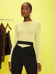 SHEIN Floral Print Textured Solid Top - Yellow - View 1