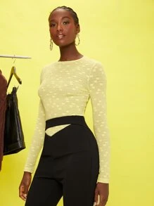 SHEIN Floral Print Textured Solid Top - Yellow - View 5