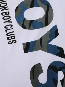 SHEIN 男童字母和迷彩打印t恤和短褲