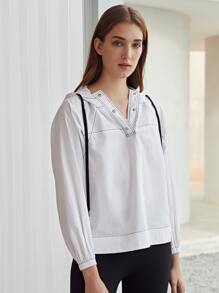 SHEIN EZwear Contrast Stitch Jacket - White - View 1