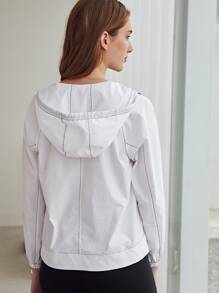 SHEIN EZwear Contrast Stitch Jacket - White - View 2