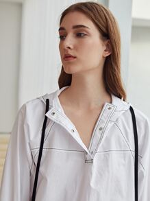 SHEIN EZwear Contrast Stitch Jacket - White - View 3