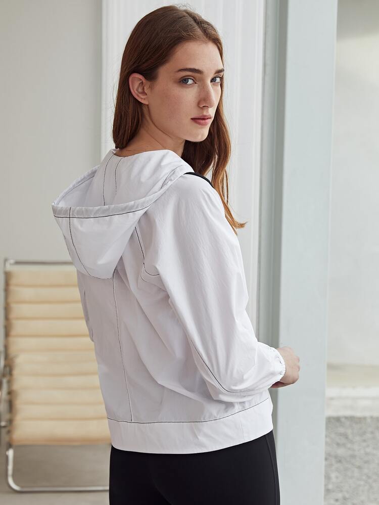 SHEIN EZwear 拼接車縫夾克 - 白色 - 查看 5