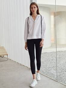 SHEIN EZwear Contrast Stitch Jacket - White - View 8