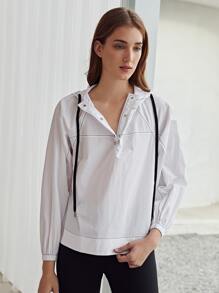 SHEIN EZwear Contrast Stitch Jacket - White - View 9