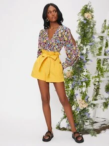 SHEIN Privé Allover Floral Print Cutout Top - Multicolor - View 3