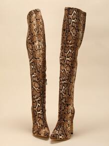 Snakeskin Graphic Side Zip Stiletto Heeled Sock Boots - Multicolor - View 2