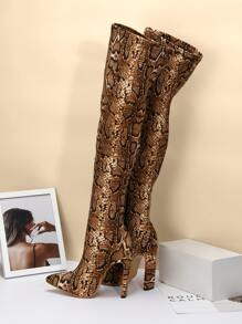 Snakeskin Graphic Side Zip Stiletto Heeled Sock Boots - Multicolor - View 3