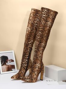Snakeskin Graphic Side Zip Stiletto Heeled Sock Boots - Multicolor - View 5