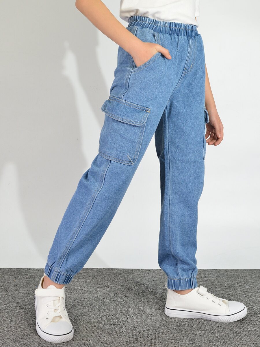 Boys Elastic Waist Jogger Jeans - Light Wash - View 1