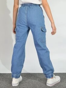 Boys Elastic Waist Jogger Jeans - Light Wash - View 2