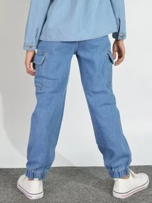 Boys Elastic Waist Jogger Jeans - Light Wash - View 3