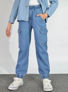 Boys Elastic Waist Jogger Jeans - Light Wash - View 4