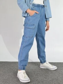 Boys Elastic Waist Jogger Jeans - Light Wash - View 5