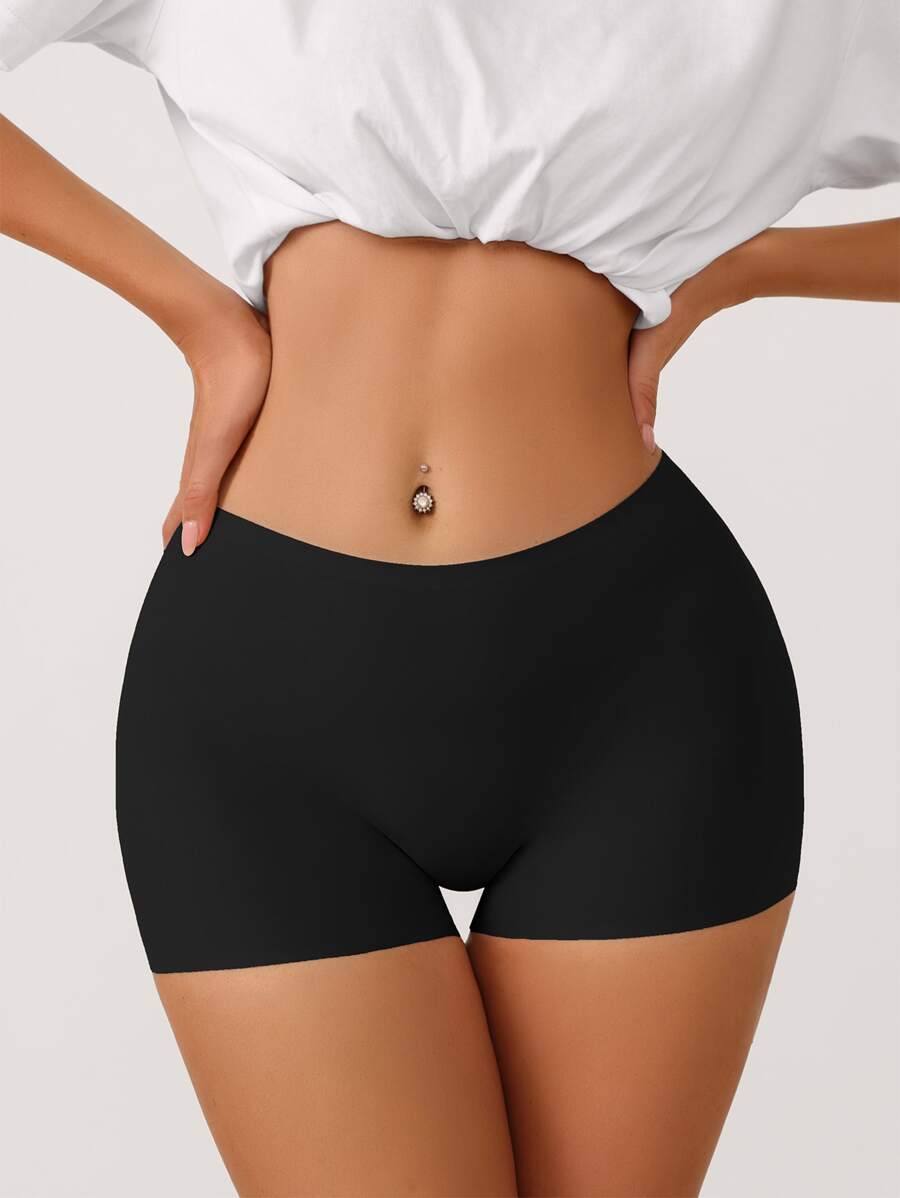 Women's Seamless High Stretch Plain Black Semi-Sheer Casual Comfy Shapewear Shorts Underwear