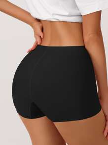 Women's Seamless High Stretch Plain Black Semi-Sheer Casual Comfy Shapewear Shorts Underwear