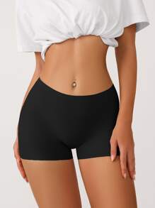 Women's Seamless High Stretch Plain Black Semi-Sheer Casual Comfy Shapewear Shorts Underwear