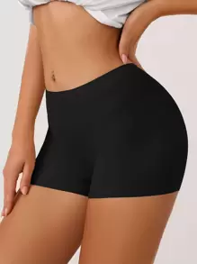 Women's Seamless High Stretch Plain Black Semi-Sheer Casual Comfy Shapewear Shorts Underwear