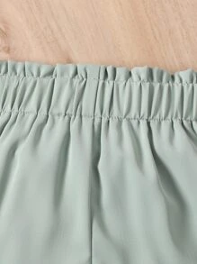 Toddler Girls Shirred Frill Trim Puff Sleeve Top & Paperbag Waist Shorts - Mint Green - View 6