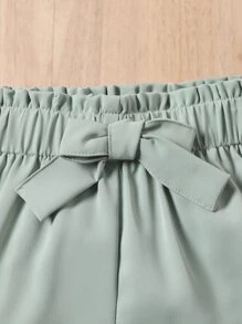Toddler Girls Shirred Frill Trim Puff Sleeve Top & Paperbag Waist Shorts - Mint Green - View 7