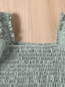 Toddler Girls Shirred Frill Trim Puff Sleeve Top & Paperbag Waist Shorts - Mint Green - View 8