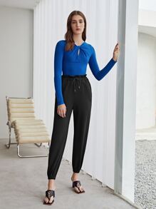 MOTF PREMIUM VISCOSE PAPERBAG WAIST JOGGERS - Black - View 6